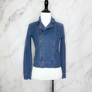 LRL Exclusive Blue Knit Zip Up Moto Jacket